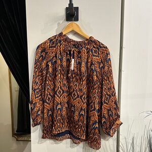 Jade Women's Top in Orange and Blue Pattern